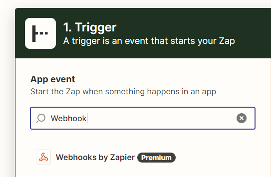 Screenshot: Selecting a webhook trigger