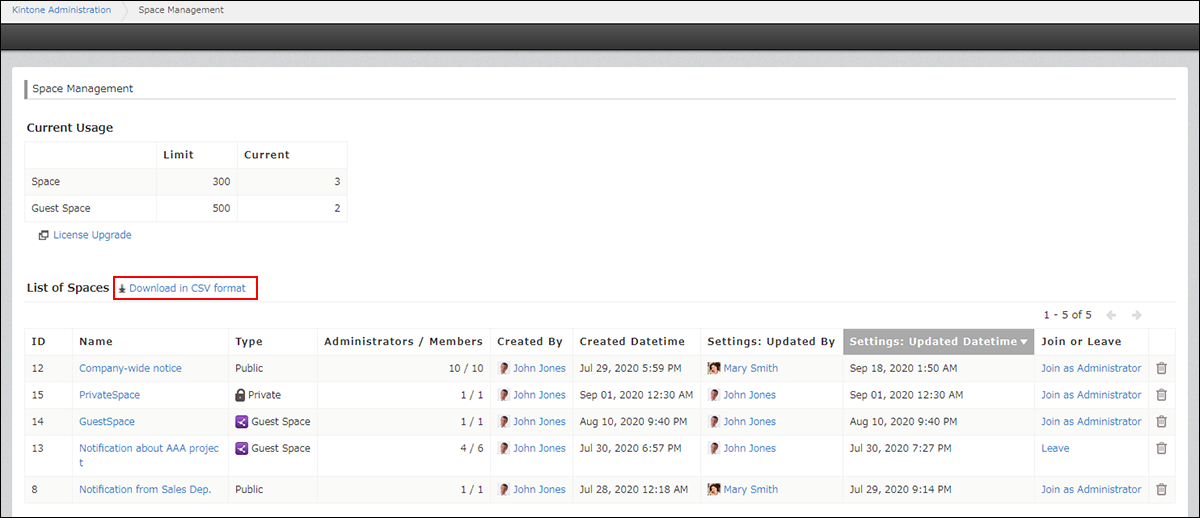 Captura de pantalla: Se describe el enlace para descargar un archivo CSV