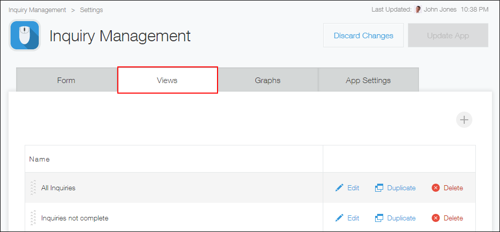 Captura de pantalla: La ubicación de la pestaña "Vistas"
