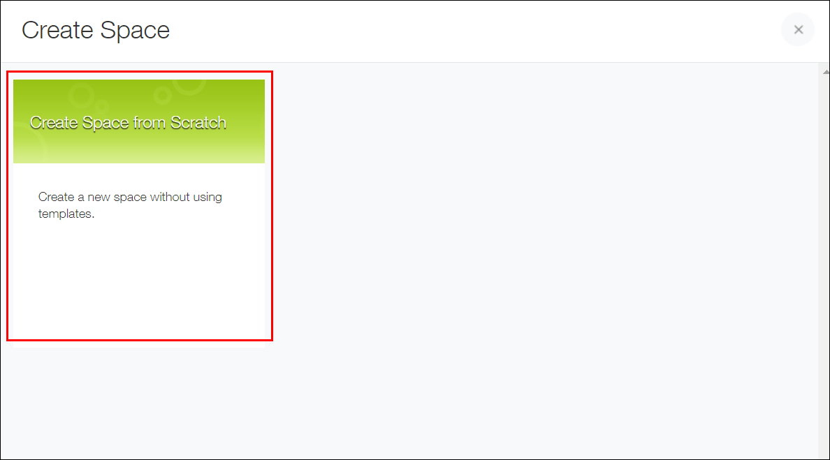 Captura de pantalla: El enlace "Crear espacio desde cero" se muestra en la pantalla "Crear espacio".