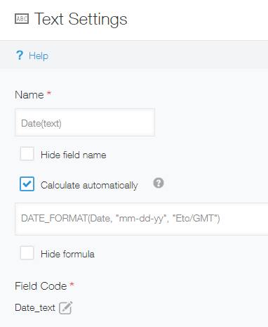 Captura de pantalla: Ejemplo de configuración para un campo "Texto"
