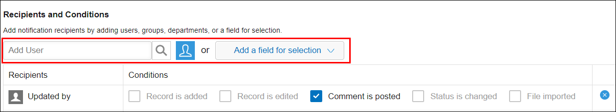 Captura de pantalla: Configuración de un destinatario de notificaciones