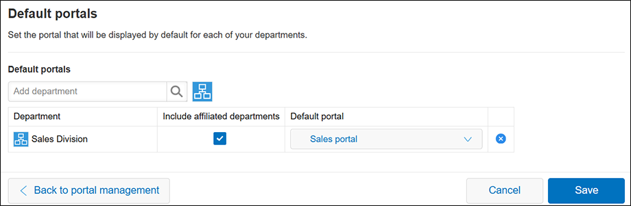 Captura de pantalla: La pantalla "Portales predeterminados"