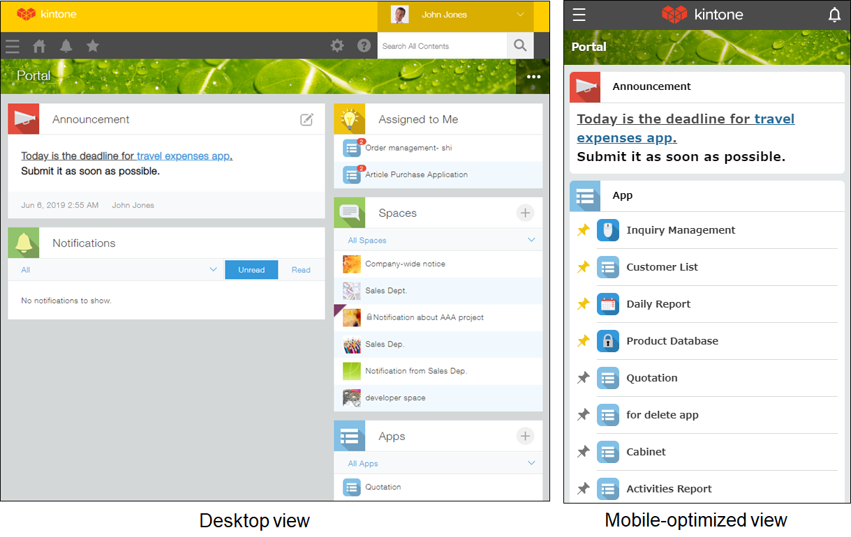 Captura de pantalla: Comparación de la vista de escritorio y la vista optimizada para dispositivos móviles