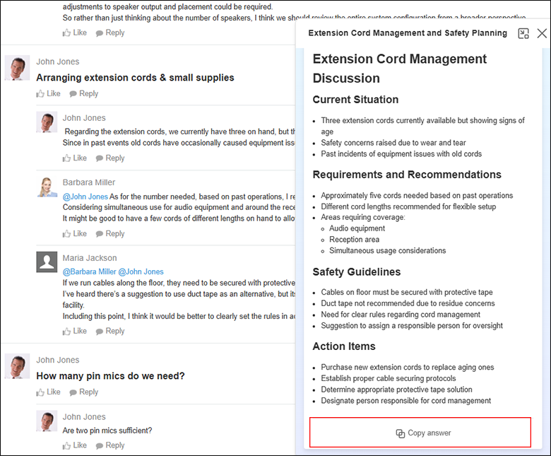 Captura de pantalla: La función Resumen de hilo de IA en uso