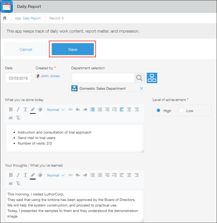Captura de pantalla: El botón "Guardar" está resaltado