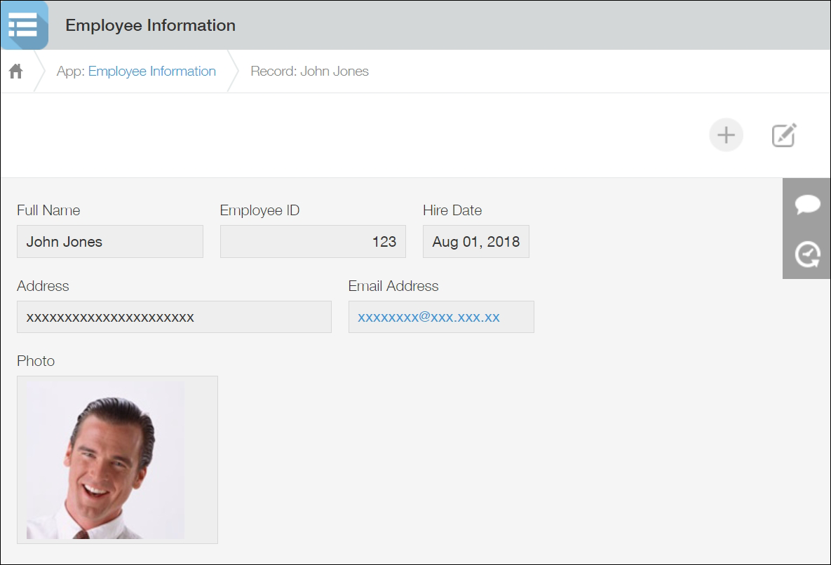 Captura de pantalla: La pantalla "Detalles del registro" de la aplicación completada