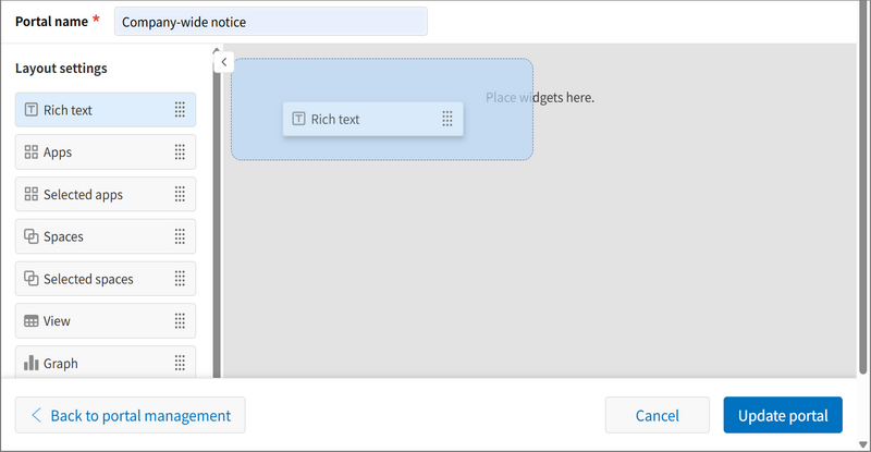 Captura de pantalla: Agregar un widget a un portal