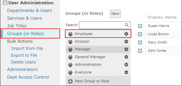 Captura de pantalla: Pantalla "Configuración de grupo (o rol)"
