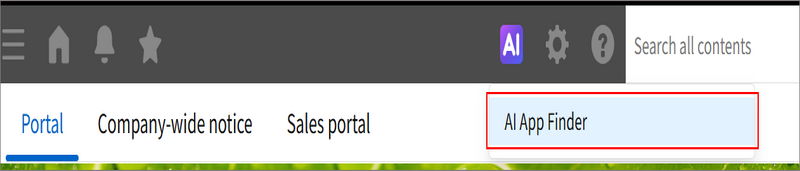 Captura de pantalla: "AI App Finder" está resaltado en el menú en la parte superior de la pantalla