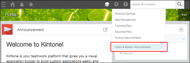 Captura de pantalla: El enlace "Administración de usuarios y del sistema" está resaltado