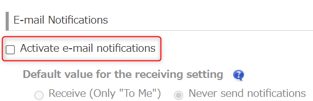 Captura de pantalla: La casilla de verificación "Activar las notificaciones por e-mail" está resaltada