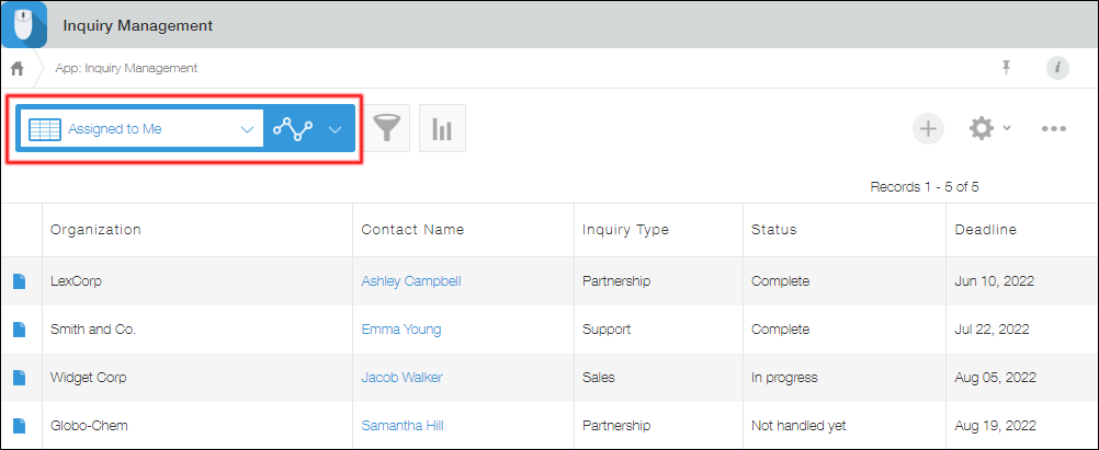 Captura de pantalla: un ejemplo de una vista personalizada