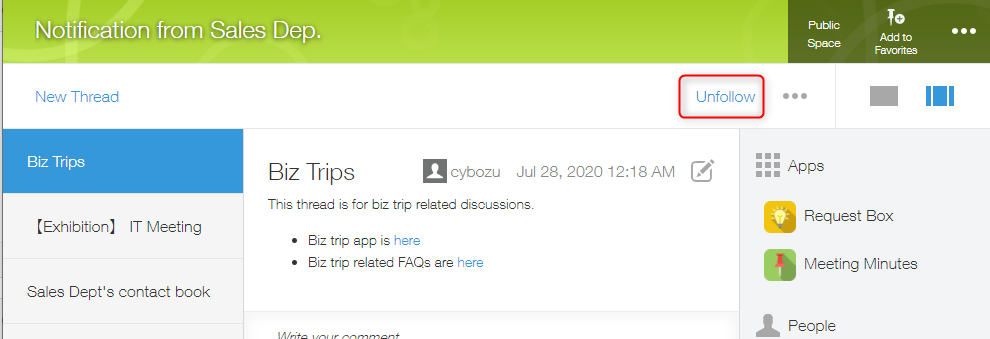 Captura de pantalla: "Dejar de seguir" está resaltado