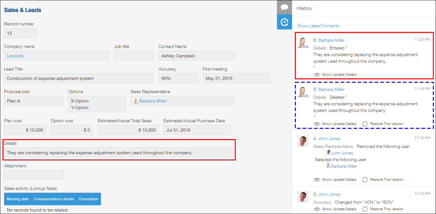 Captura de pantalla: La pantalla que aparece cuando se restaura una versión