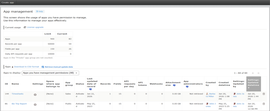 Captura de pantalla: La pantalla "Administración de aplicaciones"