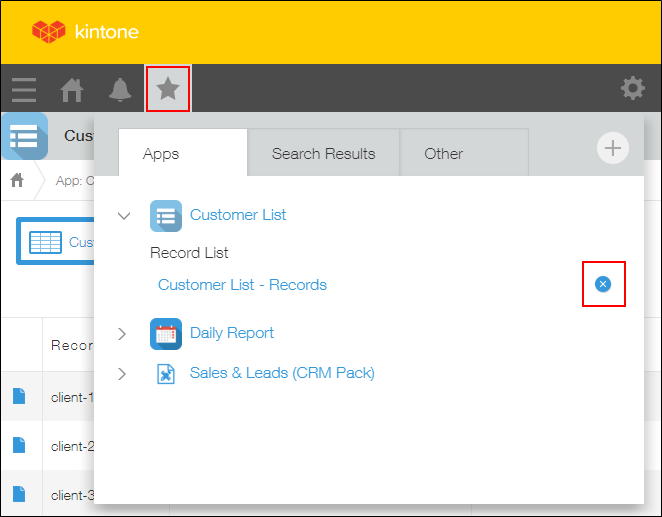 Captura de pantalla: El icono "Eliminar" está delineado