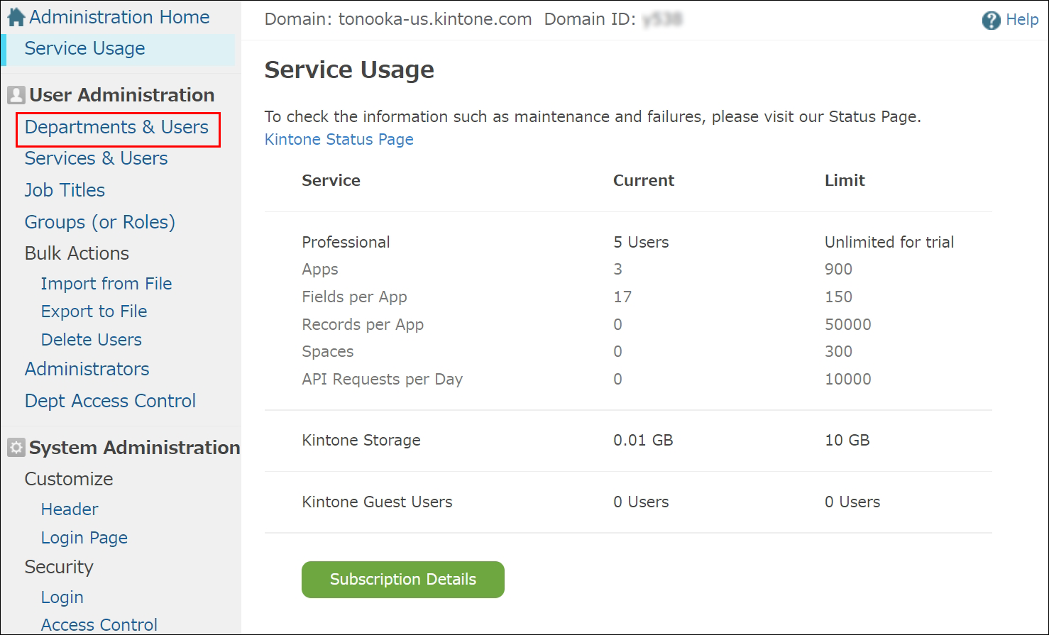 Captura de pantalla: "Departamentos y usuarios" está resaltado en la pantalla "Departamentos y usuarios"