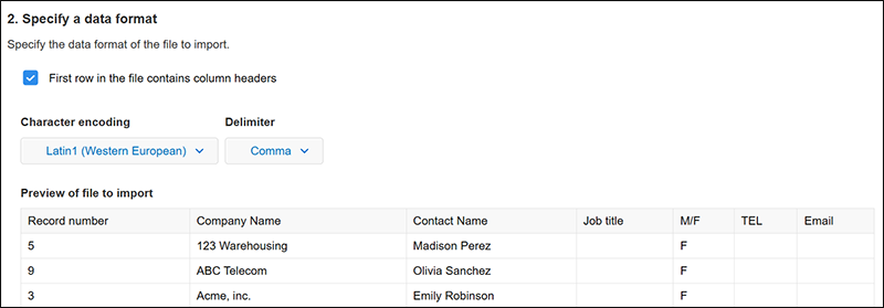 Captura de pantalla: Se muestra una vista previa en "Vista previa del archivo a importar".
