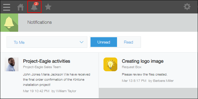 Captura de pantalla: En el ícono "Notificaciones" se muestra una insignia con el número de notificaciones recibidas.
