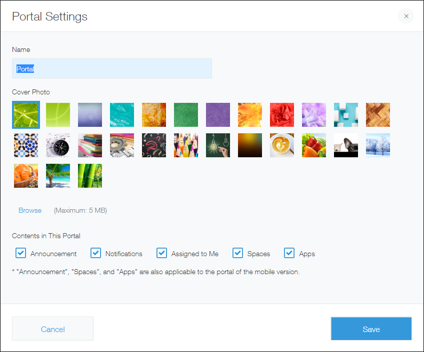 Captura de pantalla: El cuadro de diálogo "Configuración del portal"