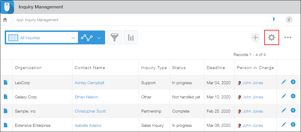 Captura de pantalla: El ícono "Configuración de la aplicación" está resaltado