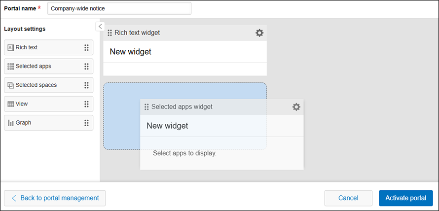 Captura de pantalla: Ajuste de la posición de un widget