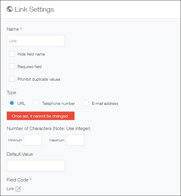 Captura de pantalla: La pantalla "Configuración de enlace"