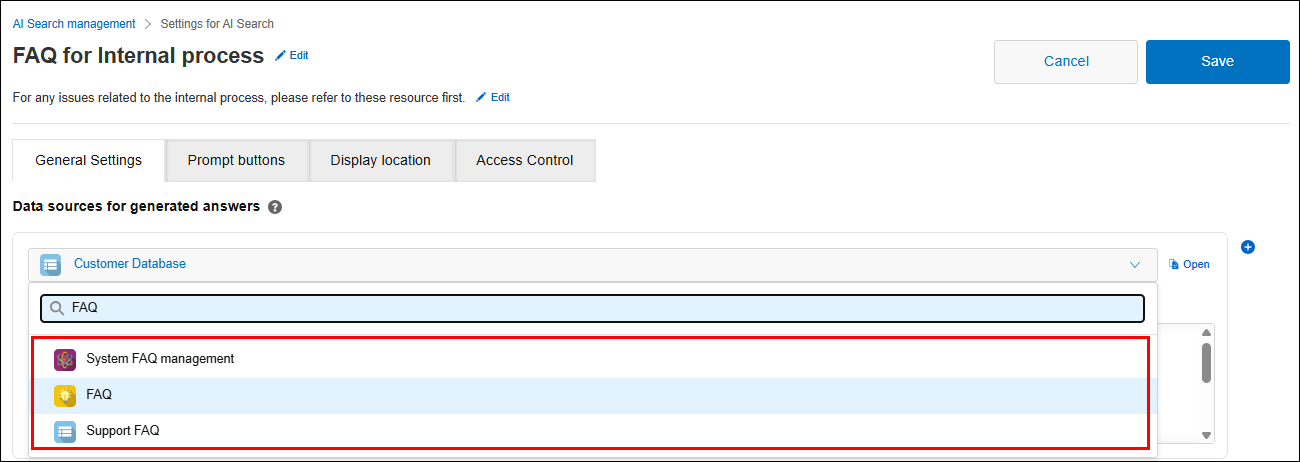 Captura de pantalla: Se muestra una lista de aplicaciones sugeridas en la configuración de la fuente de datos