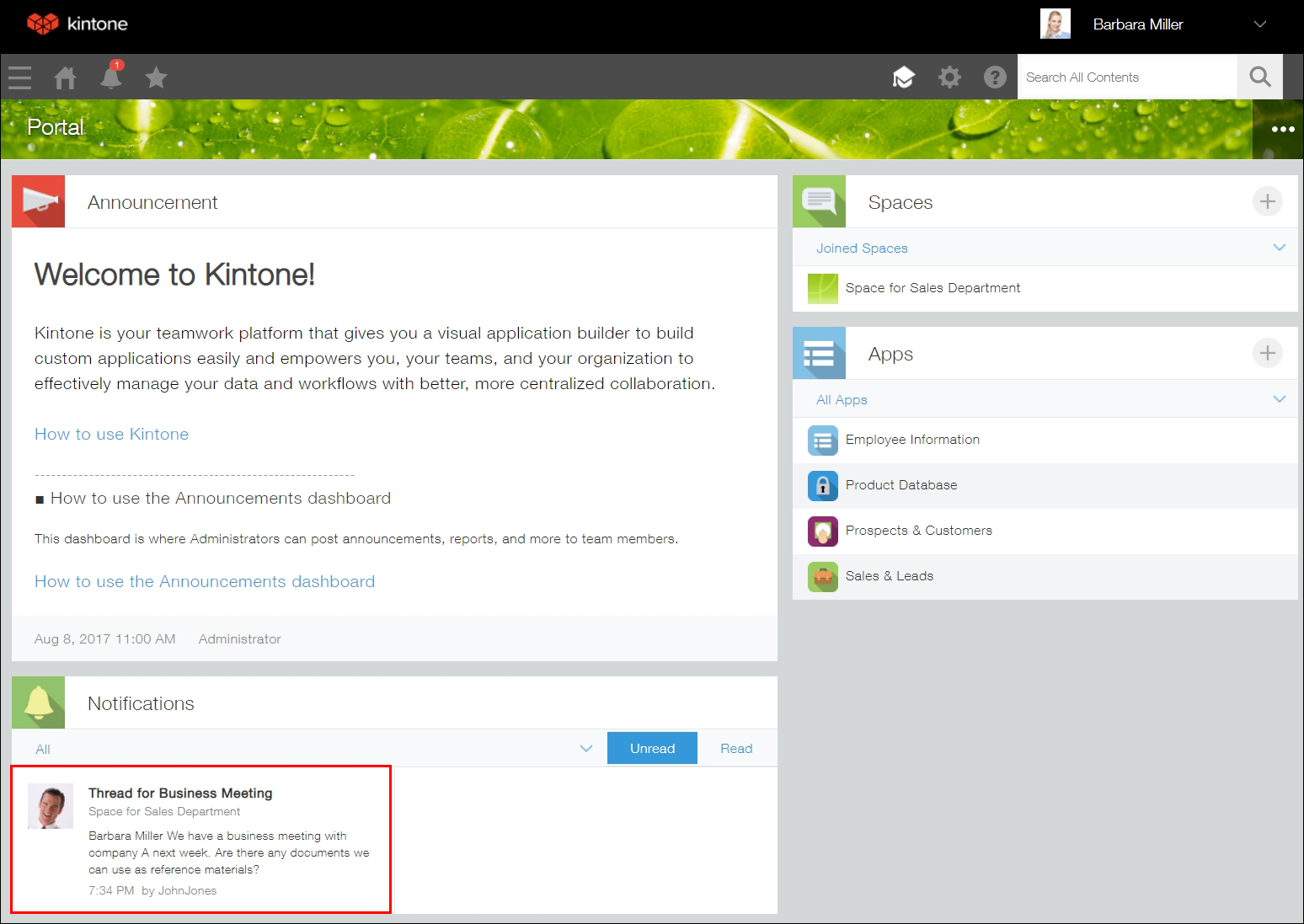 Captura de pantalla: Se resalta un nuevo comentario en la sección "Notificaciones" del Portal