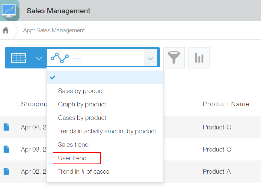 Captura de pantalla: Lista de gráficos
