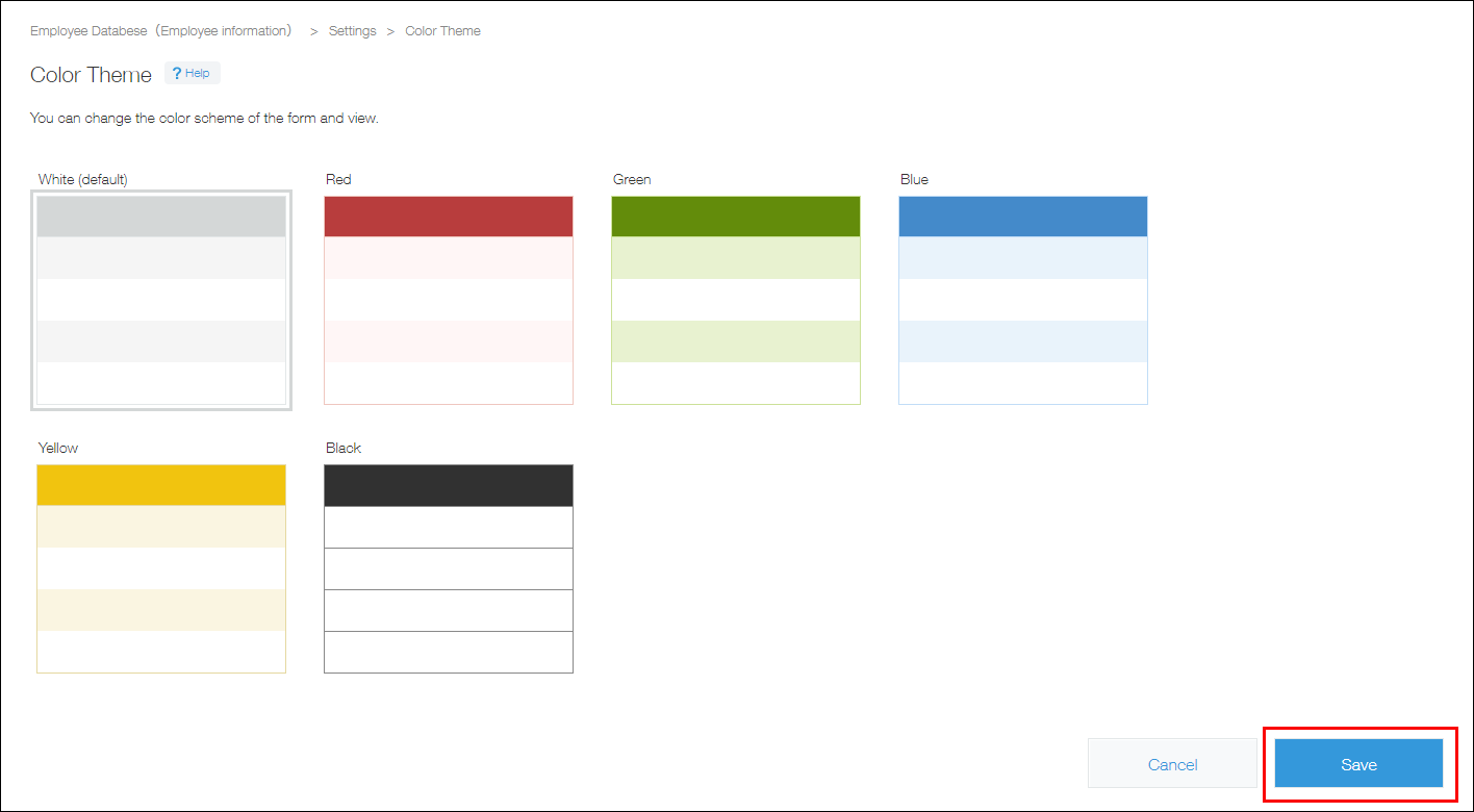 ภาพหน้าจอ: ปุ่ม "บันทึก" มีโครงร่างไว้