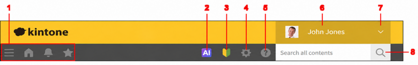 ภาพหน้าจอ: ส่วนต่างๆ ด้านบนของหน้าจอที่มีป้ายกำกับตั้งแต่ 1 ถึง 7