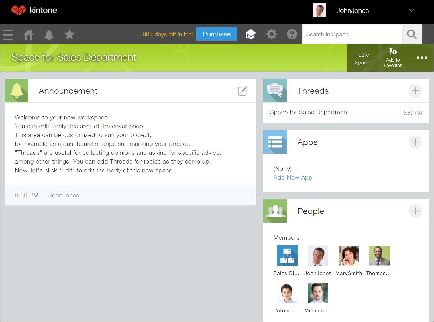 ภาพหน้าจอ: พื้นที่ "พื้นที่สำหรับฝ่ายขาย" ที่สร้างเสร็จแล้ว