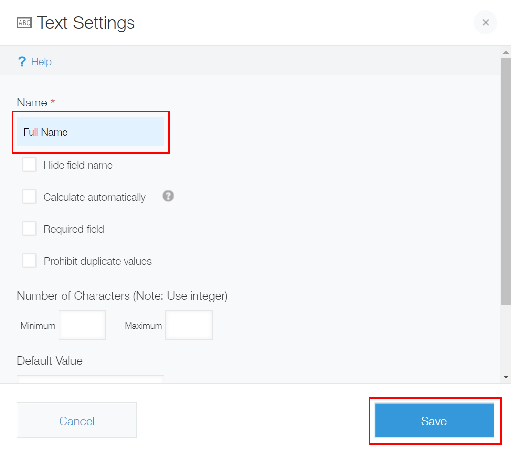 ภาพหน้าจอ: ช่องป้อนข้อมูล "ชื่อ" จะแสดงบนหน้าจอ "การตั้งค่าข้อความ"
