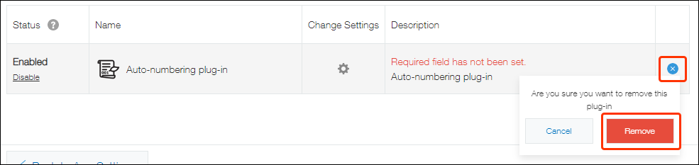 ภาพหน้าจอ: ขั้นตอนในการลบปลั๊กอิน