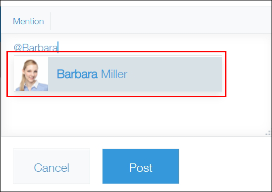 ภาพหน้าจอ: กำลังเลือกผู้ใช้ที่จะกล่าวถึงจากคำแนะนำที่แสดง