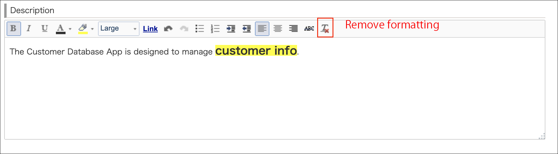 ภาพหน้าจอ: คำอธิบายแอปจะถูกป้อนด้วยข้อความที่จัดรูปแบบแล้ว