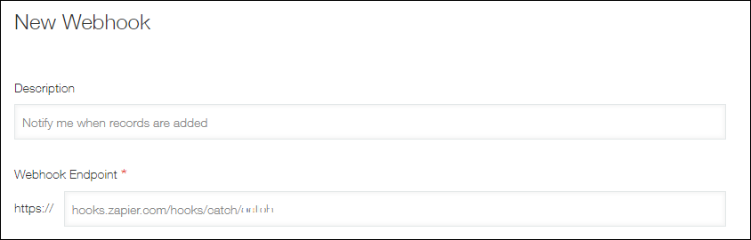 ภาพหน้าจอ: หน้าจอ "Webhook ใหม่" จะปรากฏขึ้น