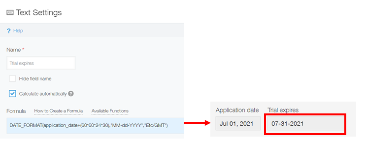ภาพหน้าจอ: วันที่สิ้นสุดช่วงทดลองใช้จะคำนวณโดยอัตโนมัติ