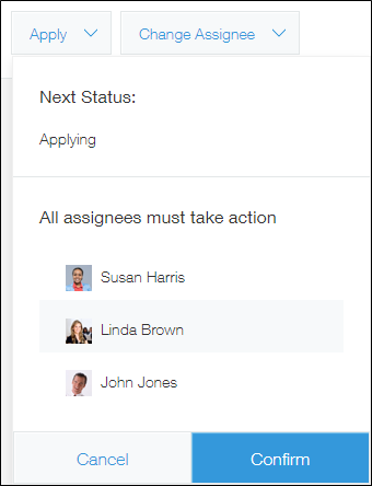 ภาพหน้าจอ: ตัวอย่างหน้าจอที่ปรากฏขึ้นหลังจากคลิกปุ่มการดำเนินการ "นำไปใช้" บนบันทึก