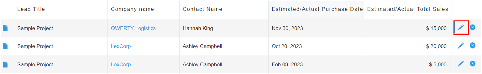 ภาพหน้าจอ: ไอคอน "แก้ไข" มีโครงร่างไว้