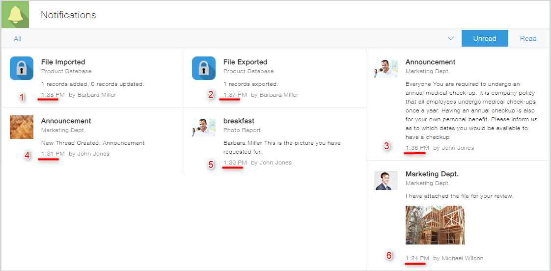 ภาพหน้าจอ: หน้าจอ "การแจ้งเตือน"