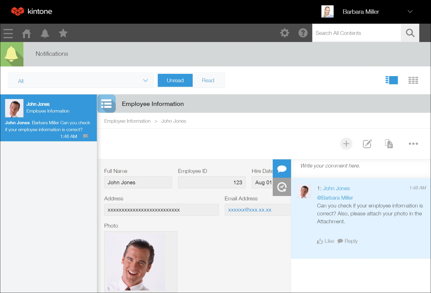 截图：点击［通知］栏新回复后的［记录详情］页面