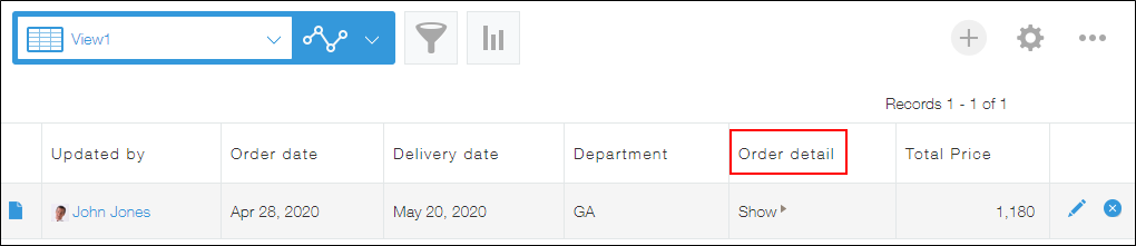截图：在［记录列表］页面中显示表格名称