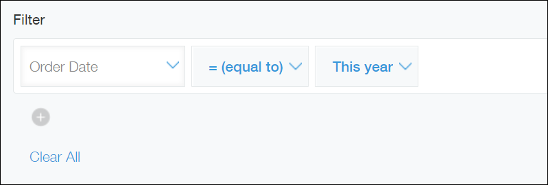 截圖：在［匯總］畫面的［條件］中設定「訂單日期」［＝（等於）］［今年］