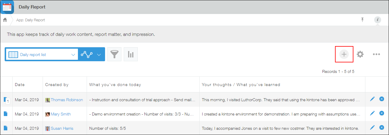 截圖：框線強調［新增記錄］圖示