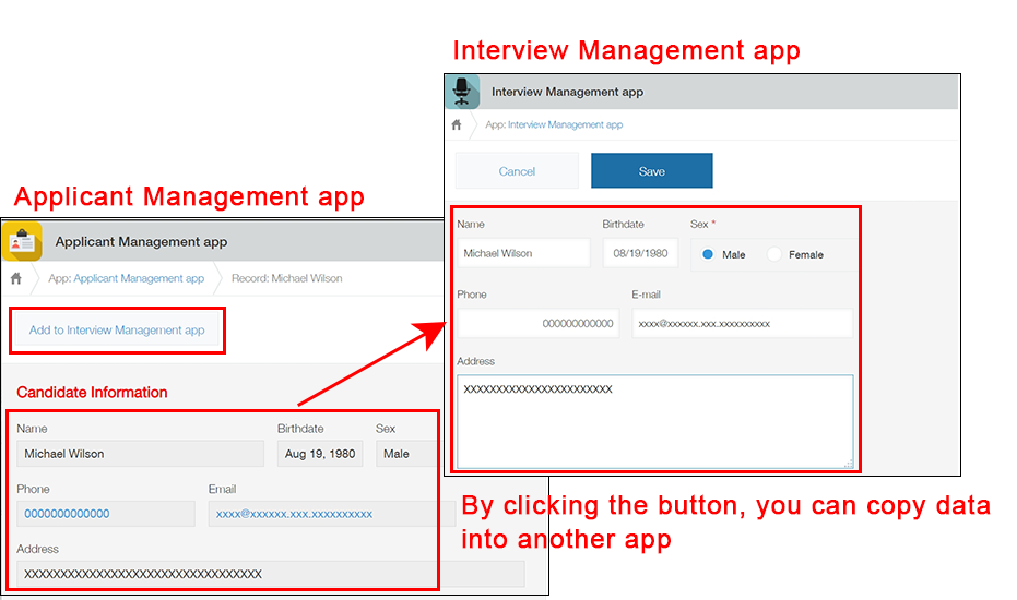 截圖：使用應用程式動作複製其他應用程式資料