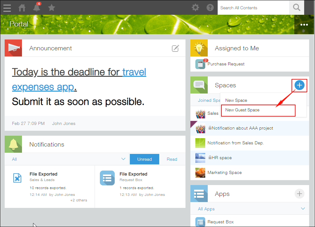 スクリーンショット：［ゲストスペースを作成］までの動線を示している
