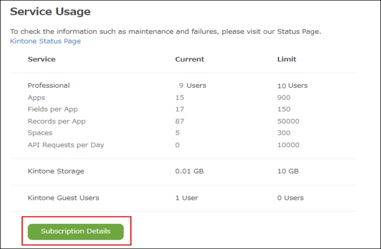 Screenshot: "Subscription details" is highlighted